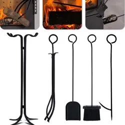 High Quality Heavy Iron 5PCS Set Fireplace Cleaning Tool Sets Ash Shovel Broom Dustpan Tong Cleaner Fireplace Dedicated Tools