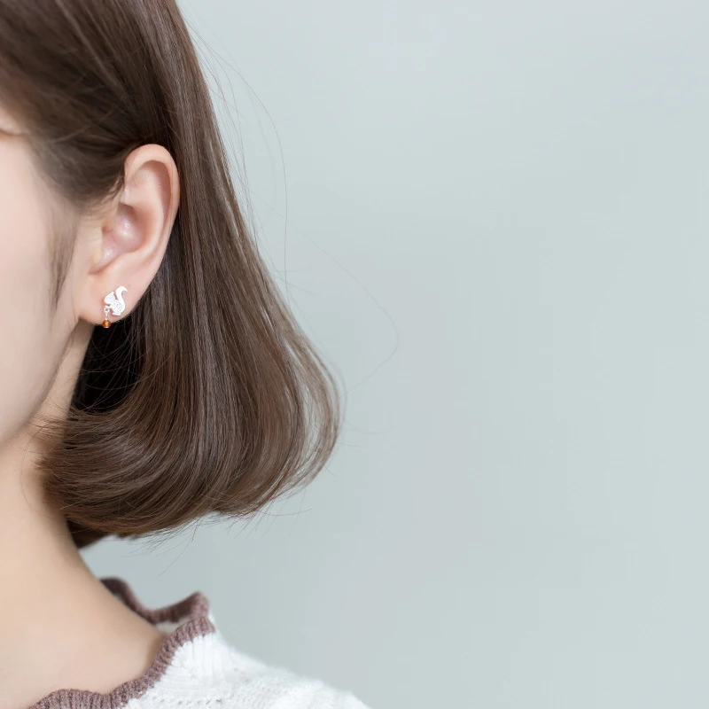 Modian 100% 925 srebro oryginalny Design różowe złoto kolor śliczne wiewiórka stadniny kolczyki dla kobiet moda Bijoux Brincos — zdjęcie 5