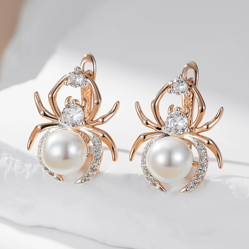 Kinel Hot Punk Spider Pearl English Earrings for Women Fashion 585 Rose Gold Silver Color Mix Party Accessories Retro Jewelry