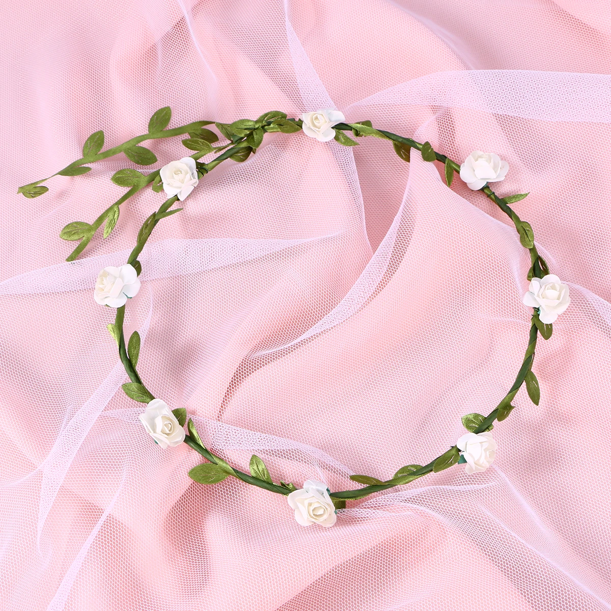 

Bohemian Wedding Floral Flower Headband Hair Garland 19-20Cm White Green Durable Paper Rattan Iron Wire 2Cm Diameter Party