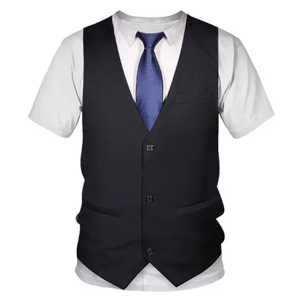 2026 New Summer Fashion Versatile Funny Fake Suit 3D T Shirt Tuxedo Bow Tie 3D Printed T-shirts Men Kids Family Matching Outfits