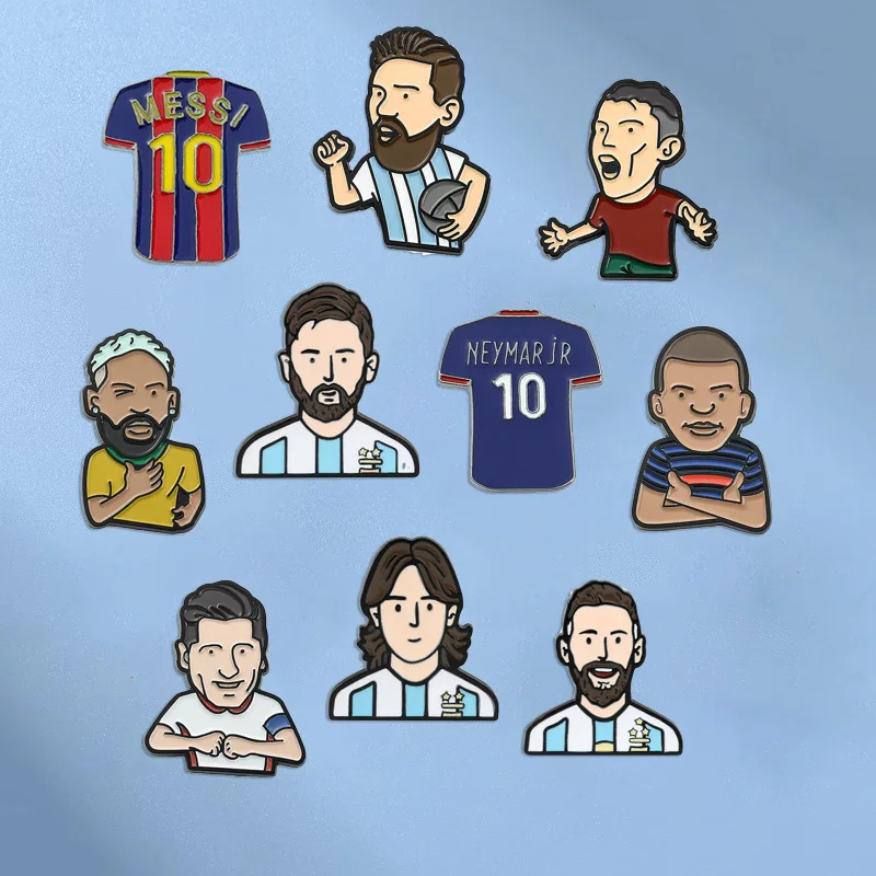 Cartoon Football Player Messi Accessories Pin Handsome Star Brooch Men\'s Backpack Pin Fan Friend Collection Badge Jewelry Gift