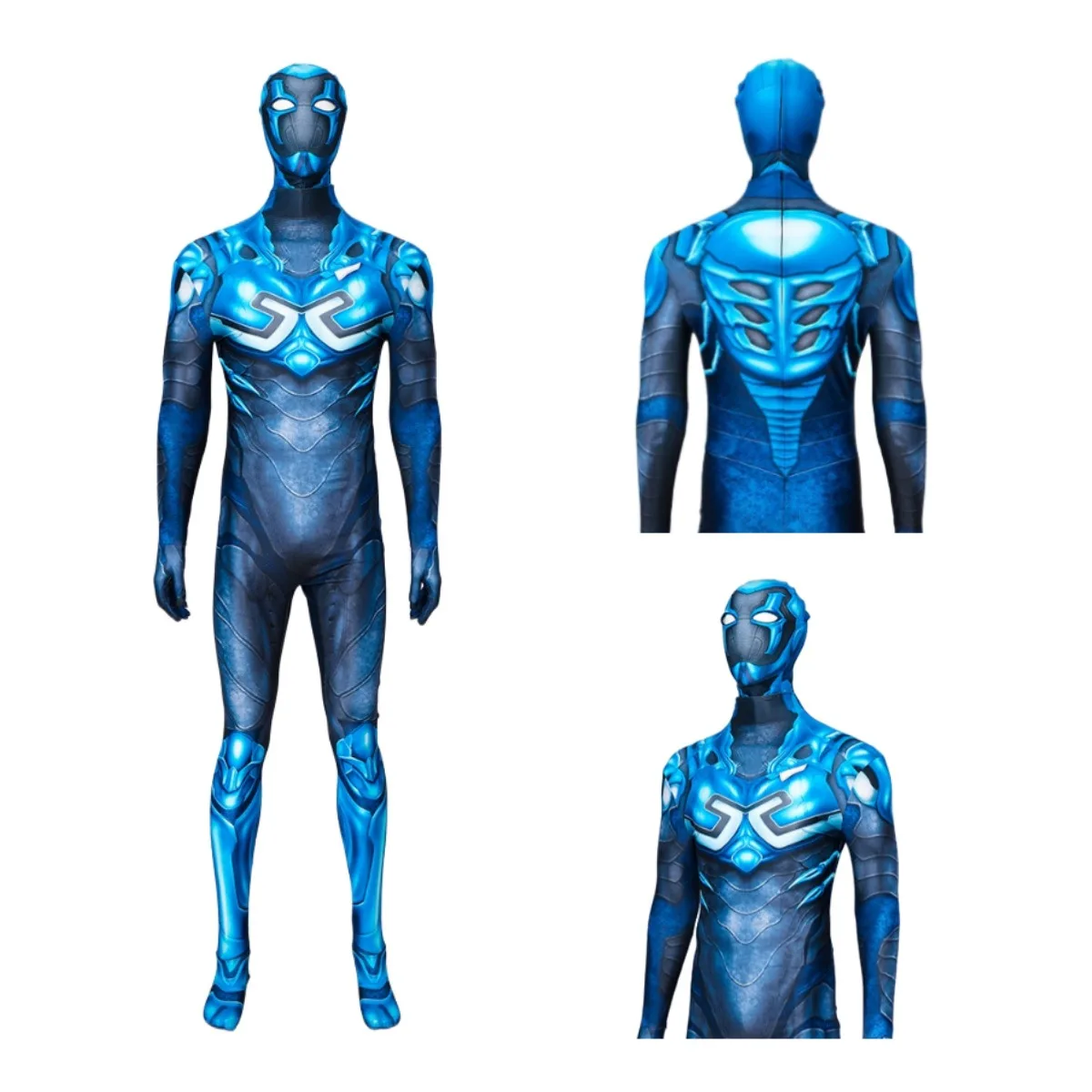 

Halloween Superhero Blue Beetle Cosplay Costume Jaime Reyes Jumpsuit 3D Printing Blue Bodysuit Onesie Zentai Suit For Adult Kids