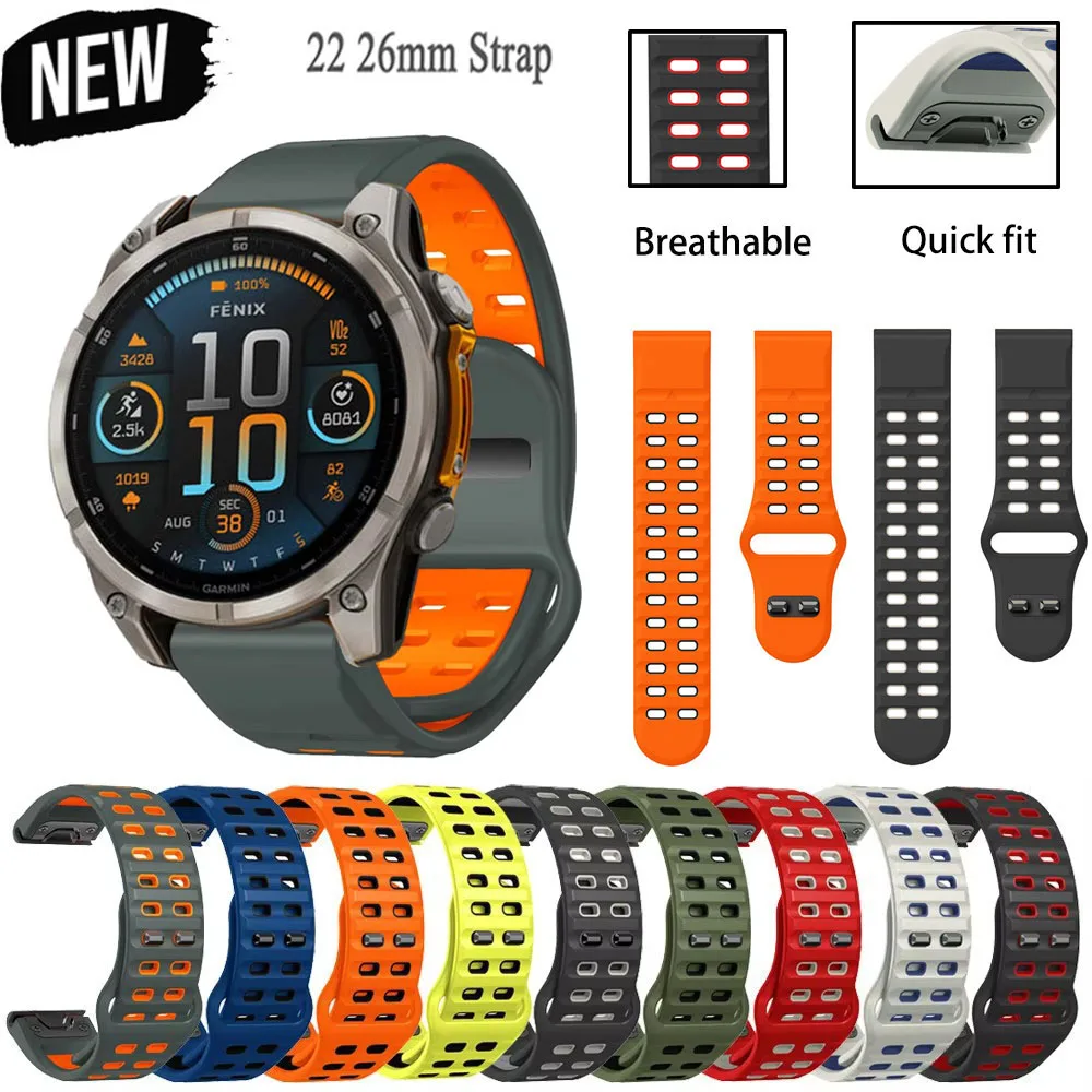 Garmin Epix Pro Gen 2 47mm 51mm QuickFit 밴드 Fenix ​​8 E 7 7X Pro 6 6X 5 5X Plus 용 새 22 26mm 너비 소프트 실리콘 시계 스트랩