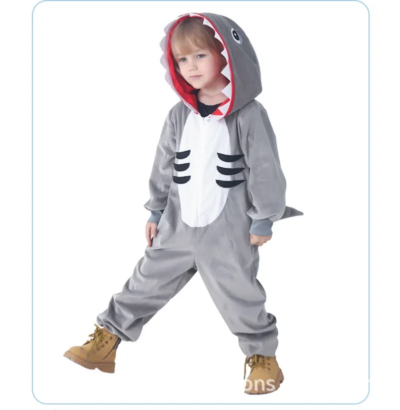 Kids Shark Costumes Flannel Cartoon Animal Cosplay Costume Children Boys Girls Halloween Dress Up Cosplay Costumes Fish Onesie