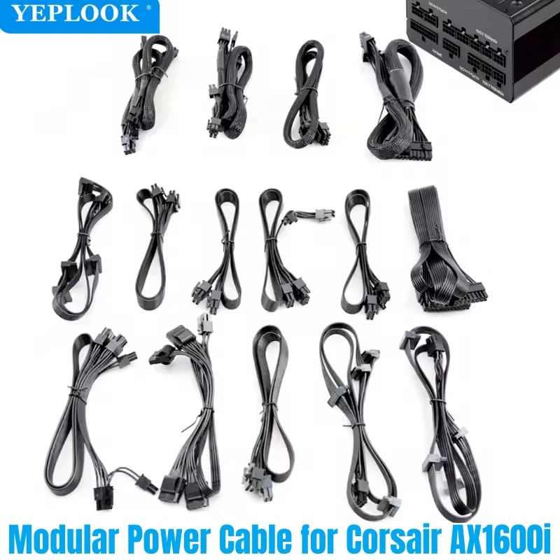 

Modular Power Cable for Corsair AX1600i Titanium Type 4 Power, GPU PCIe 8Pin 6+2Pin, SATA, Molex 4Pin, CPU 4+4Pin, ATX 24Pin Net