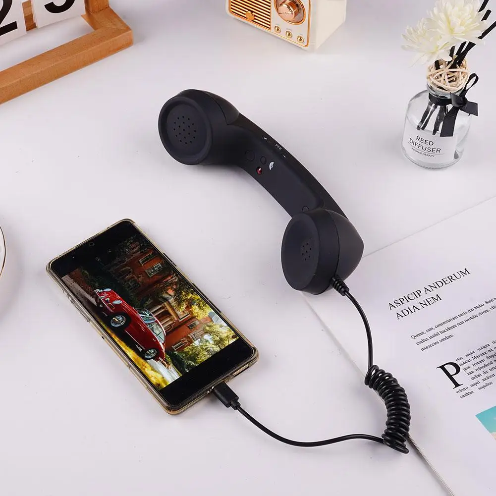 3.5mm/Type-C Retro Phone Handset, Radiation Proof Telephone Handset Cell Phone Receiver with Mic, for Cell Phones,  Smartphone image 2