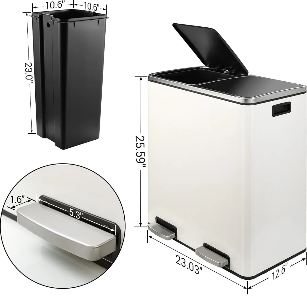 

Stainless Steel Kitchen Garbage Can, Double Compartment Classified Rubbish Bin, Recycle Dustbin w/P