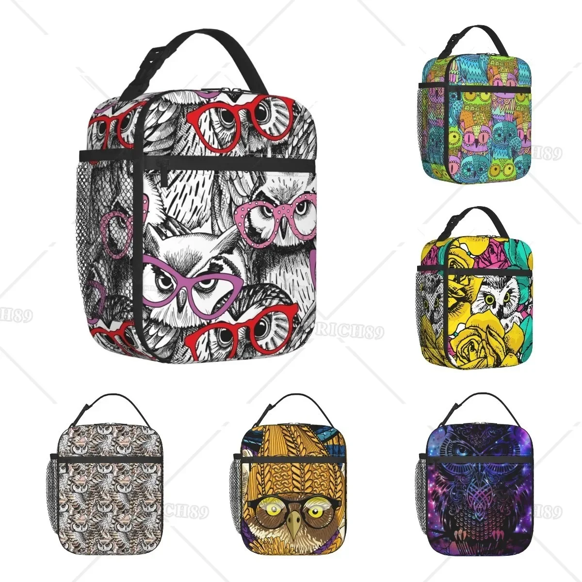 

Lunch Bag Men Women Owl with Glasses LUnch Bags Reusable Insulated Thermal LuncH Box Portable Tote Bag Cooler Picnic Bag