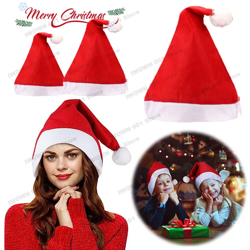 

Red Christmas Hats Unisex Adult Kids Santa Hats New Year Merry Christmas Caps Festivals Party Decoration Xmas Supplies
