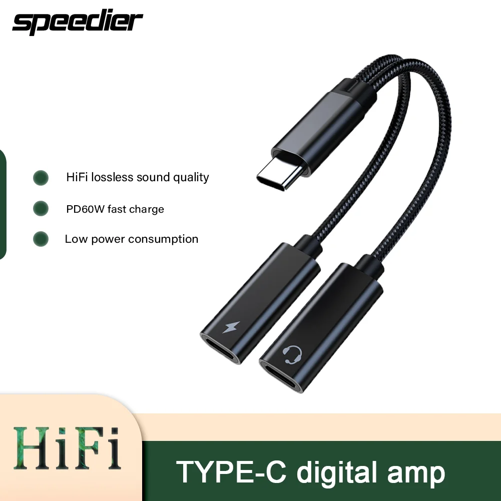 

20V 3A Type-c Digital Audio Adapter USB-C PD 60w Fast Charging + Headset 2-in-1 Adaptor Cable DAC Hifi 32bit/384kHz ALC5686