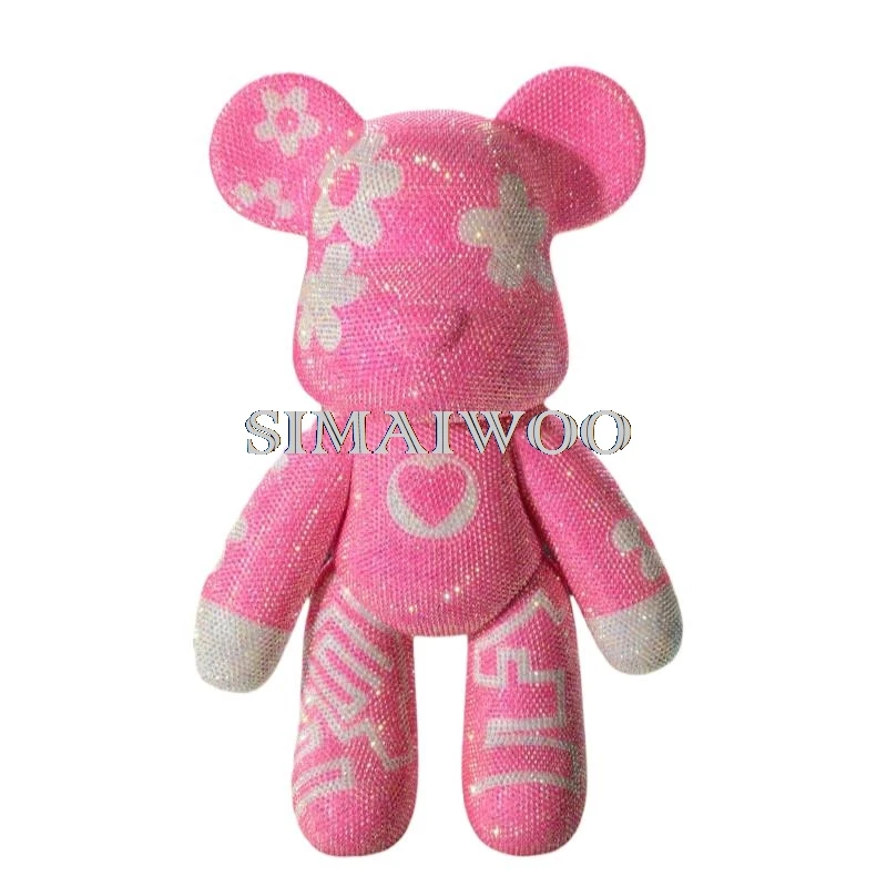

Rhinestone Crystal Bear Figurine Pink Peach Flower Motifs Crystal Doll Blinged Mosaic Cross Stitch Christmas Gift Home Decor