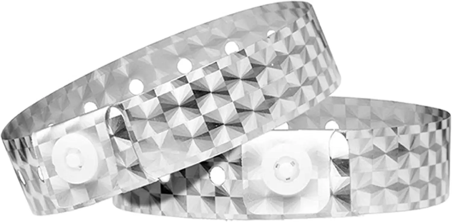 

Holographic Plastic Wristbands 100 Pack - Silver Vinyl for Events Parties