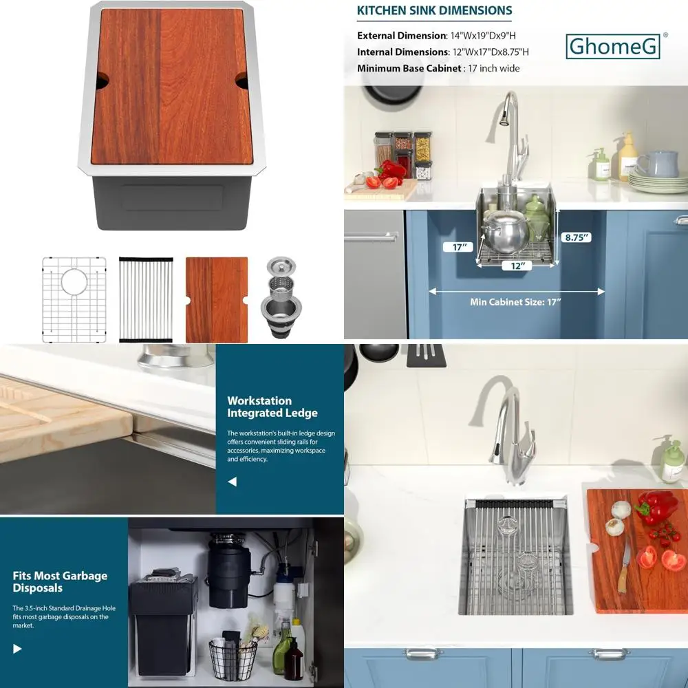 

Stainless Steel 14x19 Inch Single Bowl Undermount Kitchen Bar Sink with Practical Accessories for Small Spaces