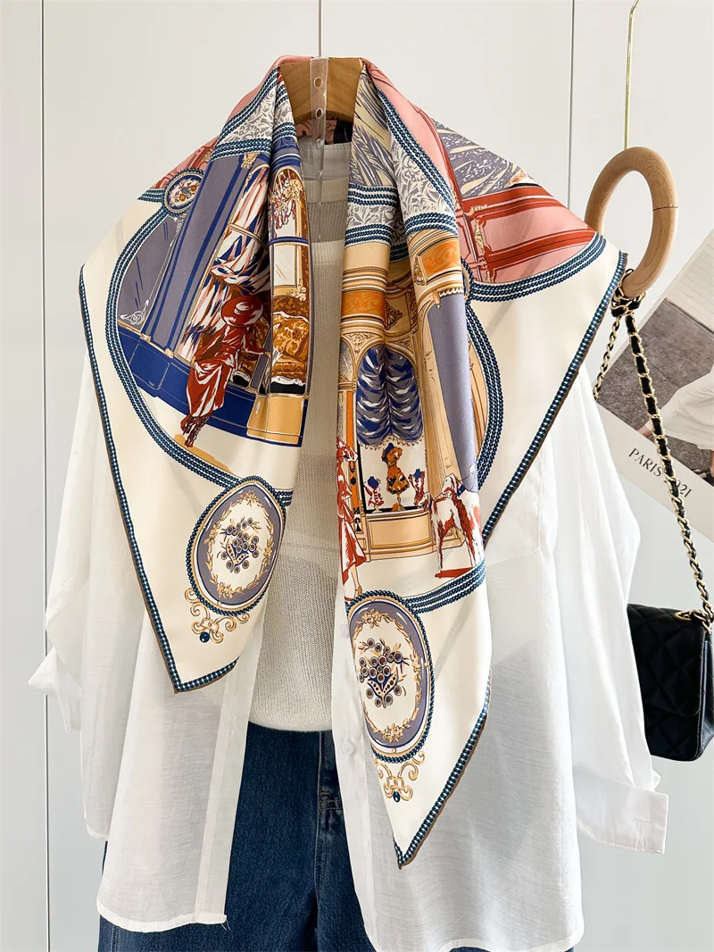 

Twill Silk Scarf 90CM Luxury Designer Scarves Rollerd Edges Square Bandanas Scarves Spring Shawls Hair Neck Decoration 35"