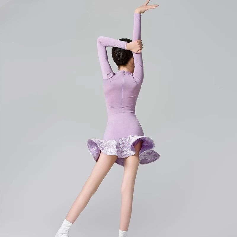 Trajes de baile de salón latino personalizados para niños y niñas, ropa de práctica, conjuntos divididos de rendimiento, vestido de manga larga con flecos