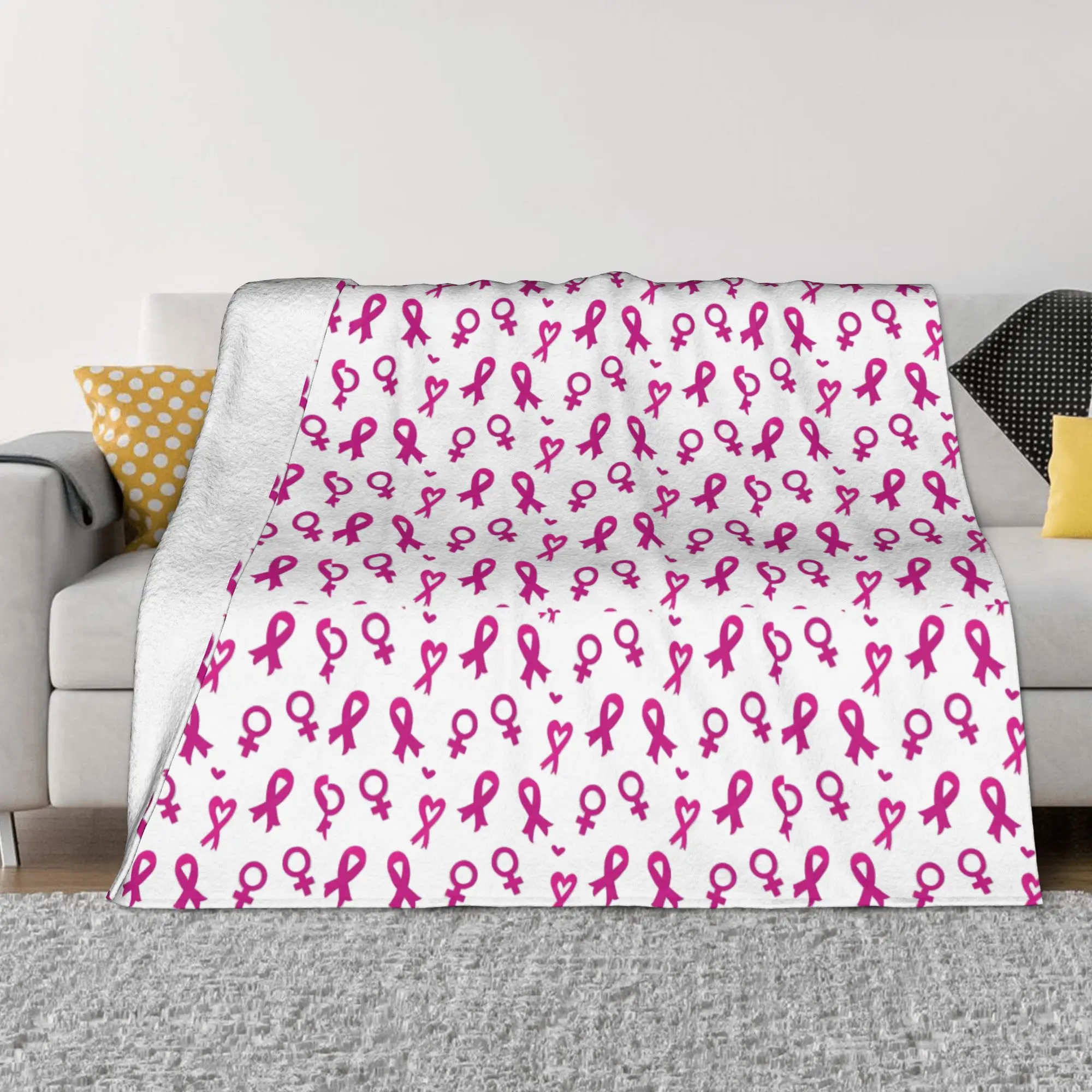 Breast Cancer Awareness Month Fuzzy Blanket Ribbon Creative Throw Blankets for Home 200x150cm Bedspread