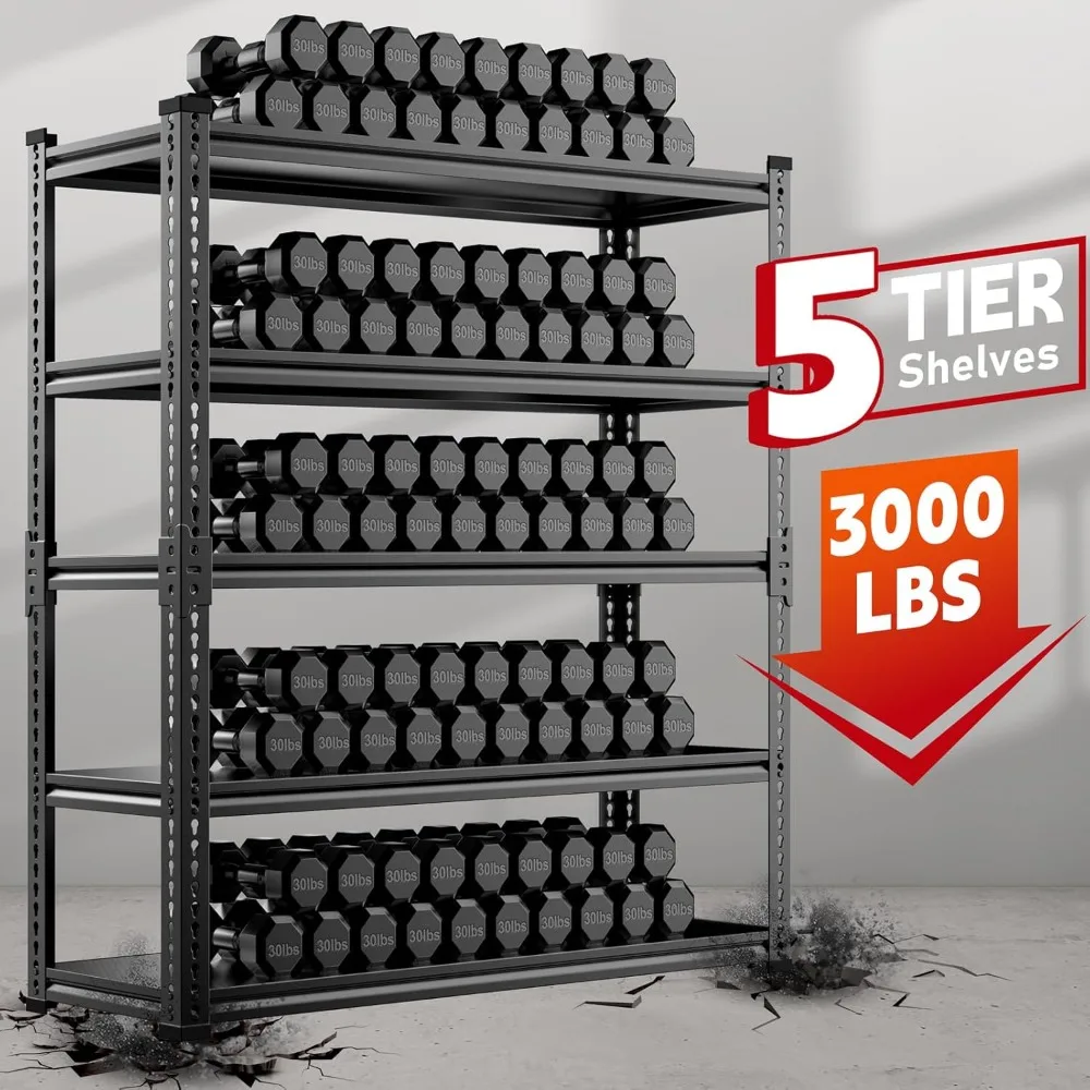 Garage Shelving, 48" Wide 5-Tier 3000lbs, Boltless Assembly, Adjustable Large Garage Storage Shelves, Heavy Duty Storage Rack