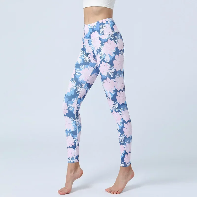 Frauen Floral Gedruckt Hohe Taille Slim Fit Leggings Damen Laufen Fitness Gym Tanzen Butt Lift Hose für Casual Outwear 7Z