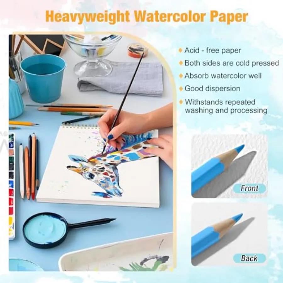 Small Watercolor Sketchbook, 5.5" 140lb/300g,Spiral Bound with Tear Line. Artist Water Color Paper, Portable Travel Notebook fo view 4