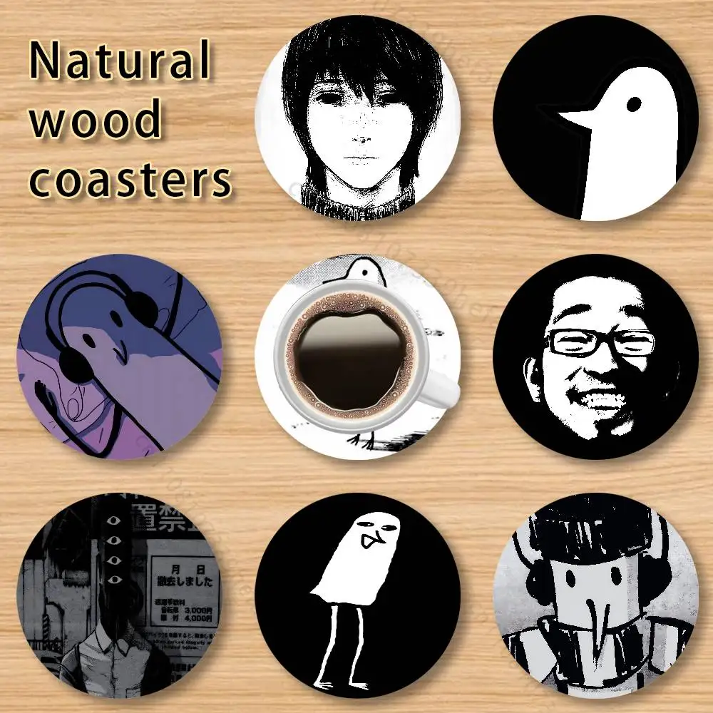 

G-Goodnight Oyasumi P-Punpun wooden anti-slip coasters suitable for home office and theme party decoration