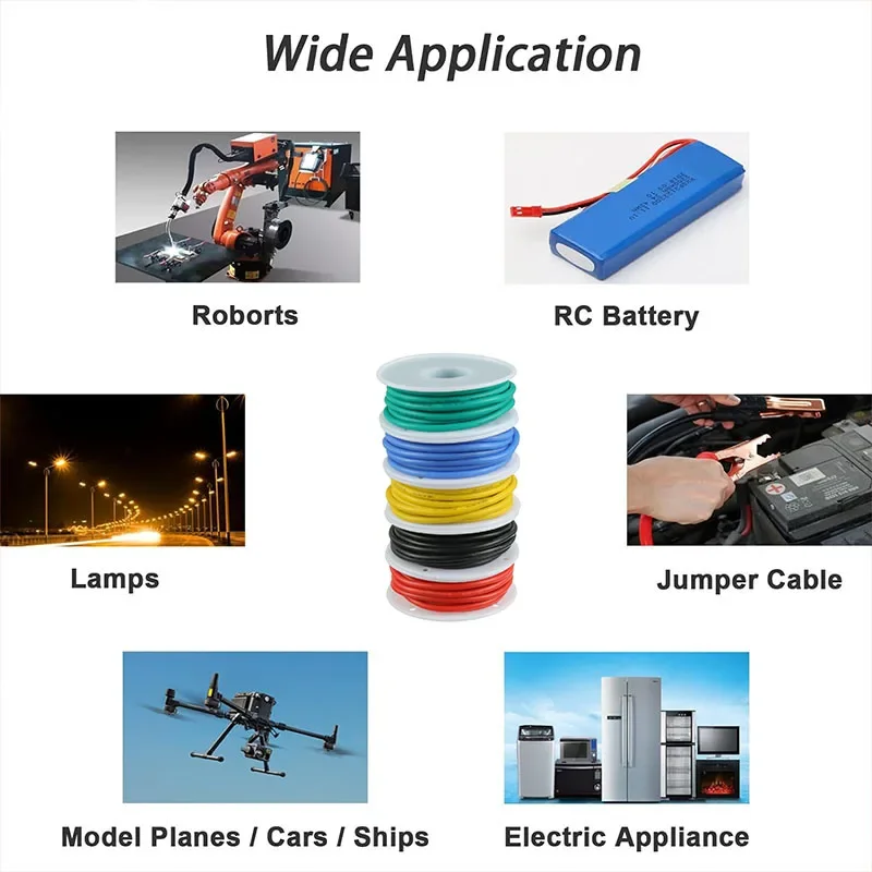 30awg 28awg 26awg 24awg 22awg 20awg 18awg 17 16AWG Stranded Spools Every 10 Colours Soft Silicone Tinned Copper Connecting Wire