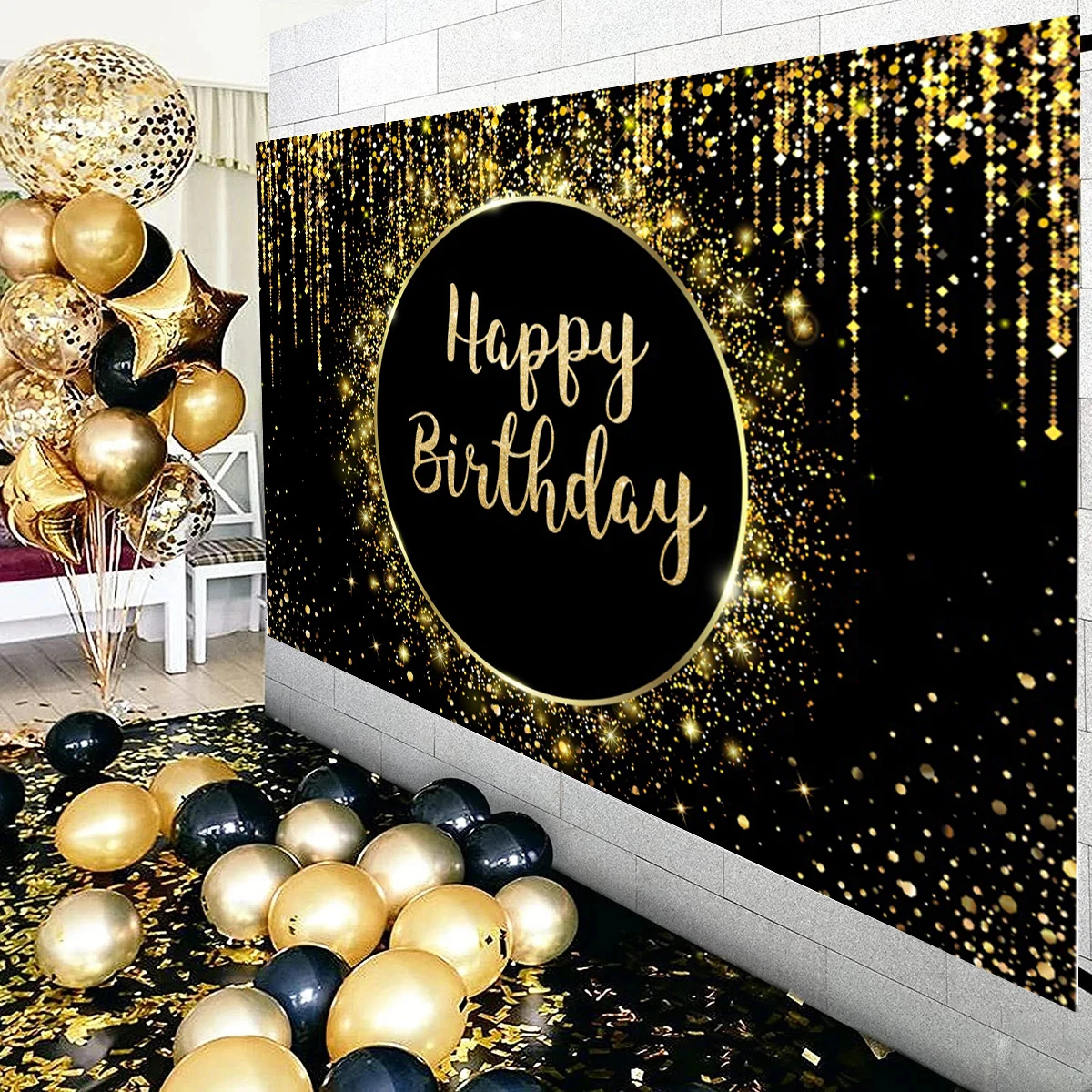 Happy Birthday Backdrop for Adult, Birthday Party Decoration, Photo Background Cloth, Party Supplies, Brilhante, 30, 40, 50 Year