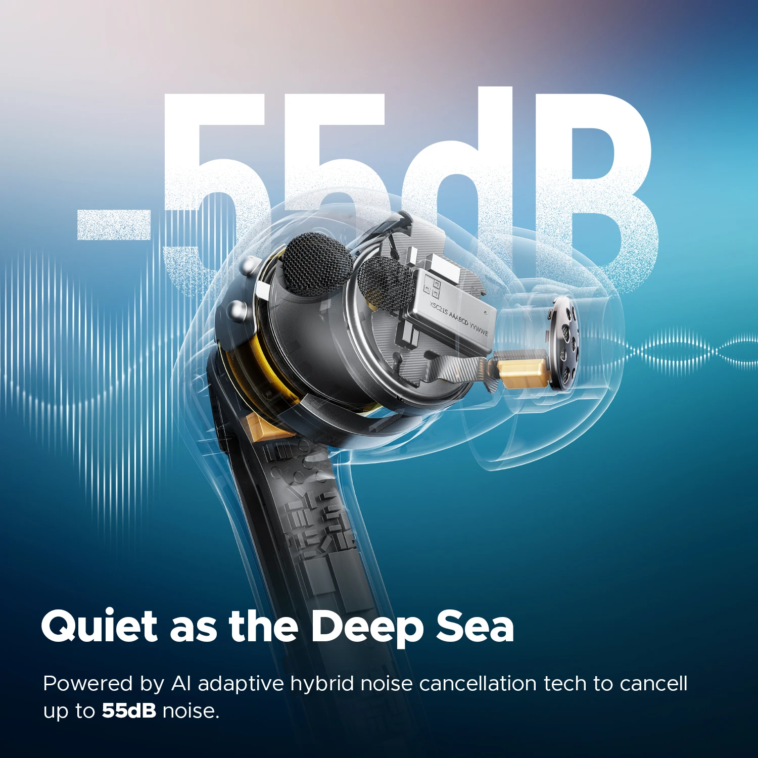 سماعات أذن لاسلكية SOUNDPEATS Air5 Pro 55 ديسيبل، سماعات أذن هجينة ANC بلوتوث 5.4، عالية الدقة LDAC aptX بدون فقدان، 6 ميكروفونات AI ENC