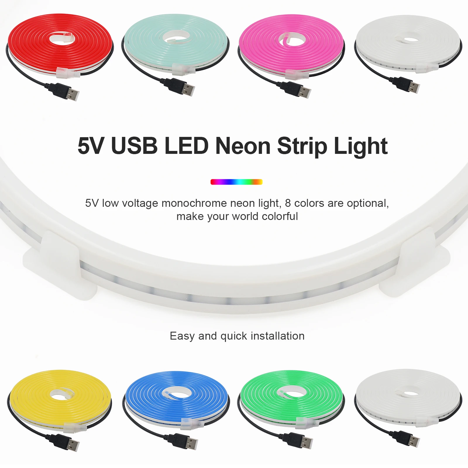 USB แบตเตอรี่ขับเคลื่อน 5V Neon Strip 2835 120 LEDs/M สีขาว/สีฟ้า/สีชมพู/สีเหลือง/สีเขียว/สีแดงบ้าน DIY Decor ริบบิ้นเชือก LED Strip