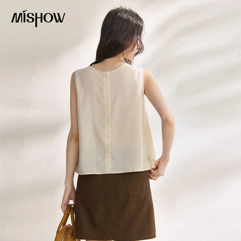 เสื้อกล้าม MISHOW Lyocell โบว์ V-Neck แขนกุด 2 ชั้น - usage example