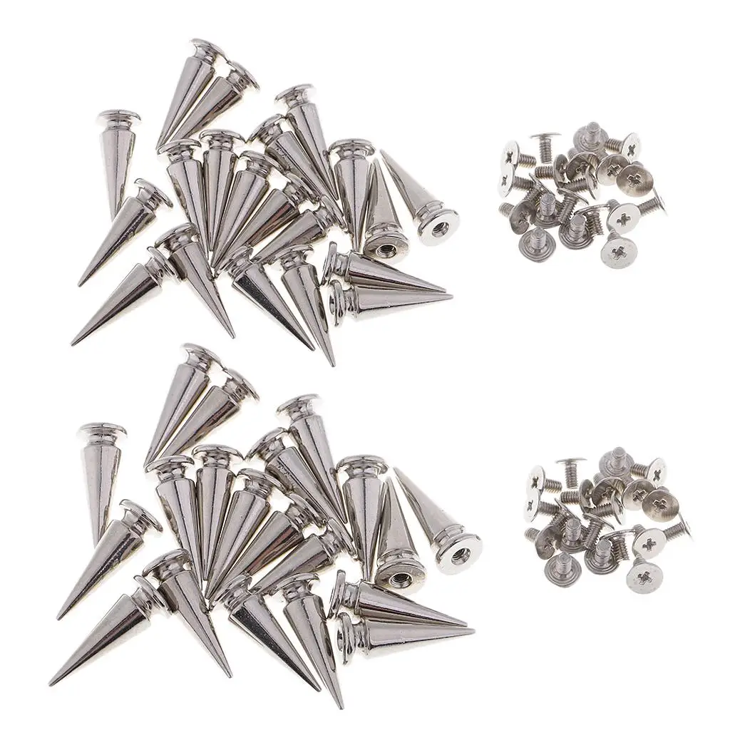 20 Sets Silver Metal Bag Studs Cone Punk Rivet Screw for DIY Leathercraft Clothing Home Art Craft Supplies