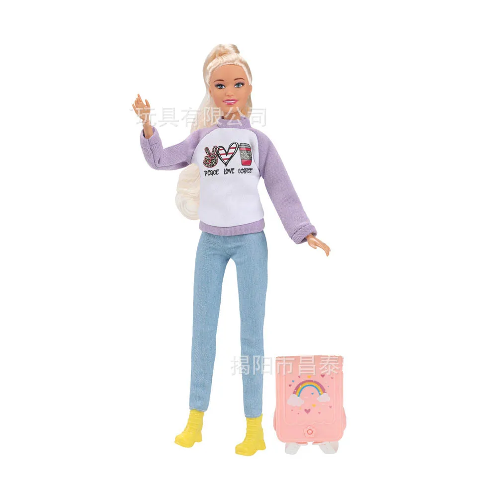 30cm Fashion BABI Princess Doll Toys 1/6 BJD Doll Joints Movable Student Era Casual Top + Pant Set Dress Up Play House Toy Gift