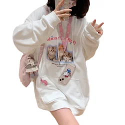 2023 Fall Kawaii Cat Print Hoodies Women Sweet Cute Aesthetic Animal Graphic Hooded Pullover Casual Harajuku Sweatshirts Tops