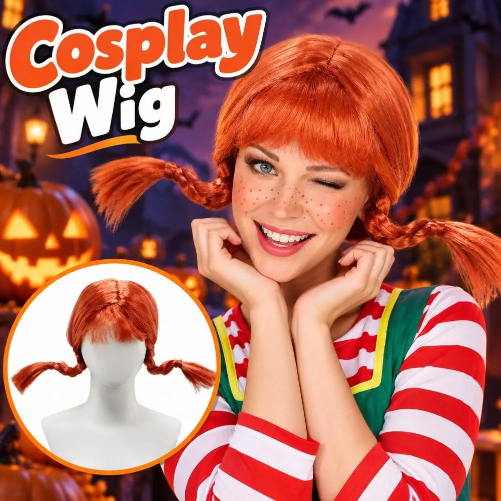 Orange Neat Bangs Anti-Warped Braid Synthetic Wig | Wig Suitable for Anime Elf Role-Playing Halloween Theme Orange Girl