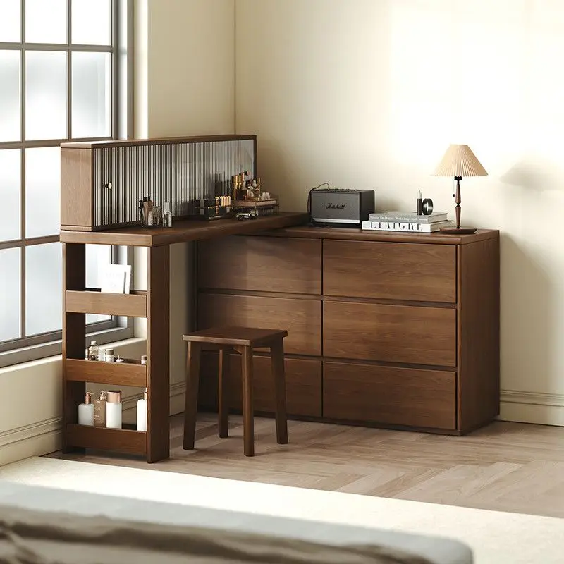 

Solid wood oak dresser bedroom simple modern makeup table chest small apartment walnut makeup table
