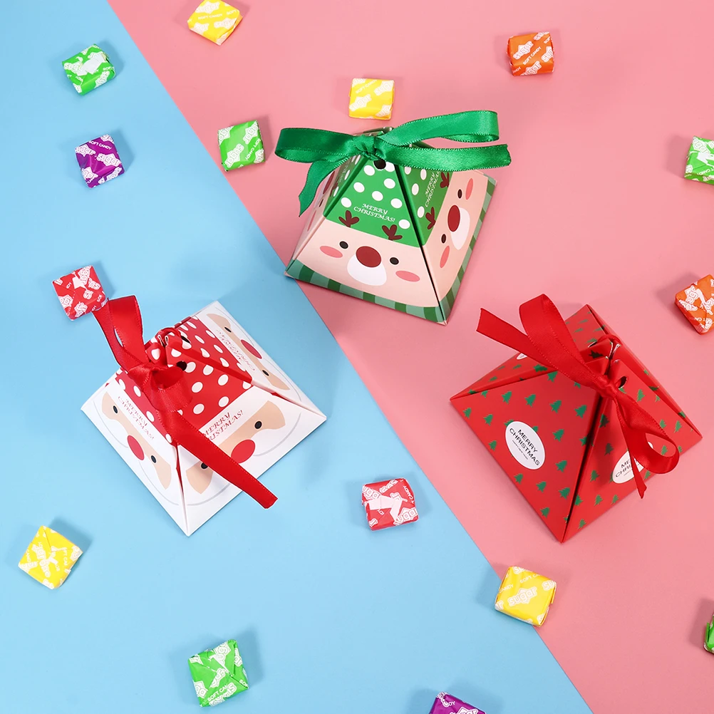

Christmas Tree Paper Boxes Pyramid Shaped Kids Party Treat Box Christmas Gift Boxes for Children Safe