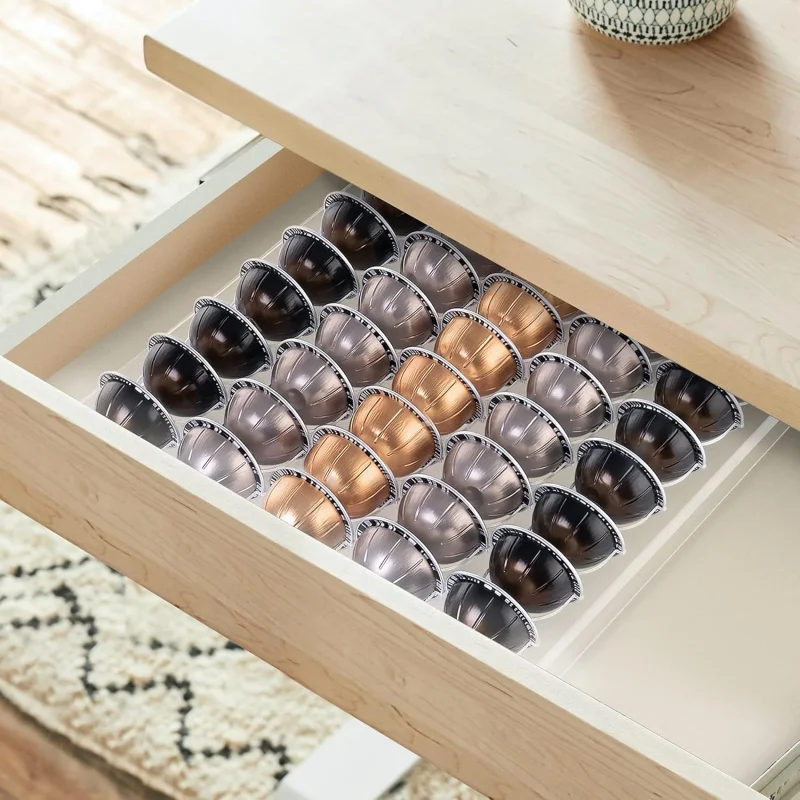 

Suitable for kitchen and home - transparent coffee box rack storage tray and 50 capsules, drawer insertion storage container