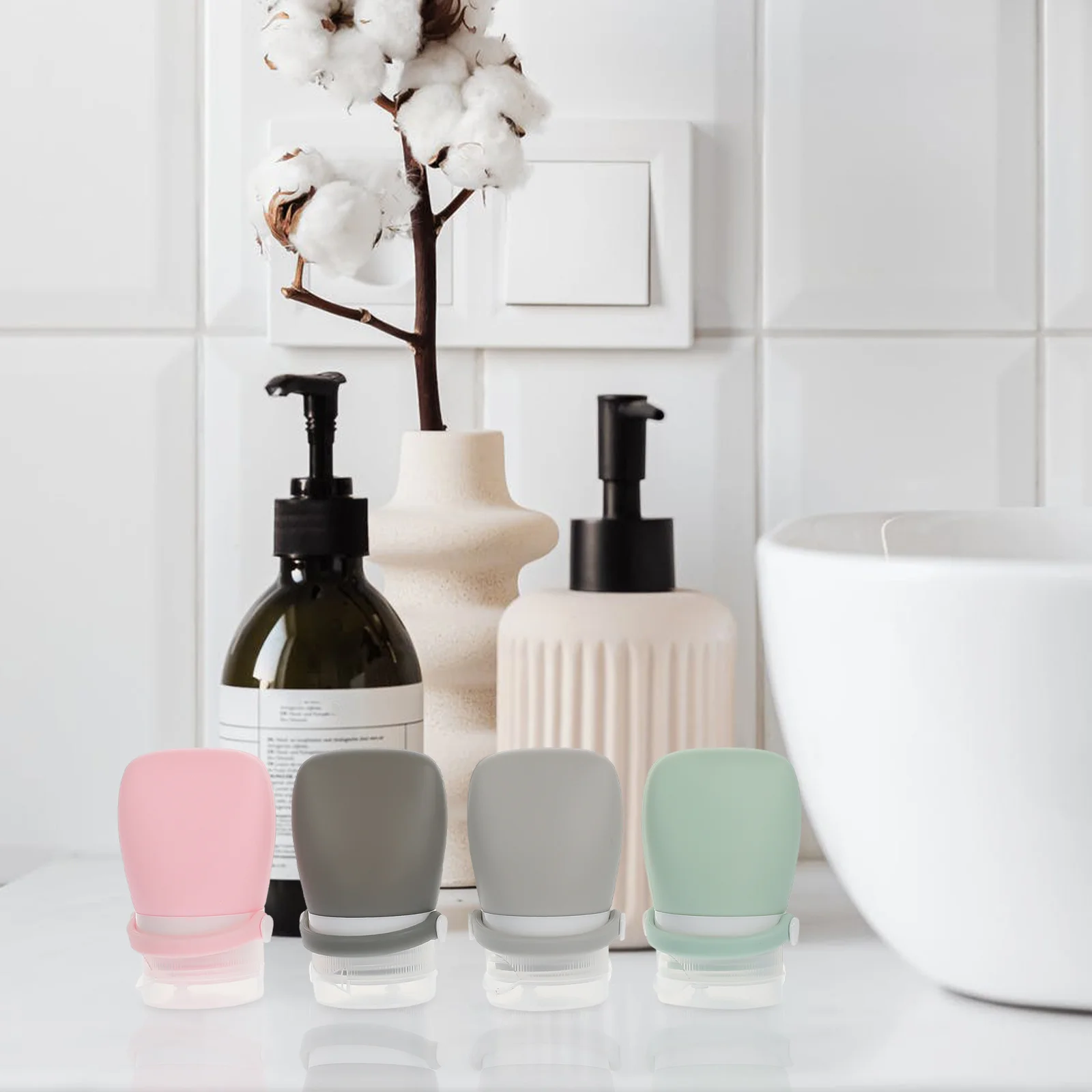 4Pcs Silicone Travel Bottles Leakproof Refillable Toiletry Containers Travel Size Lotion Shampoo Bottles Compact Portable Set