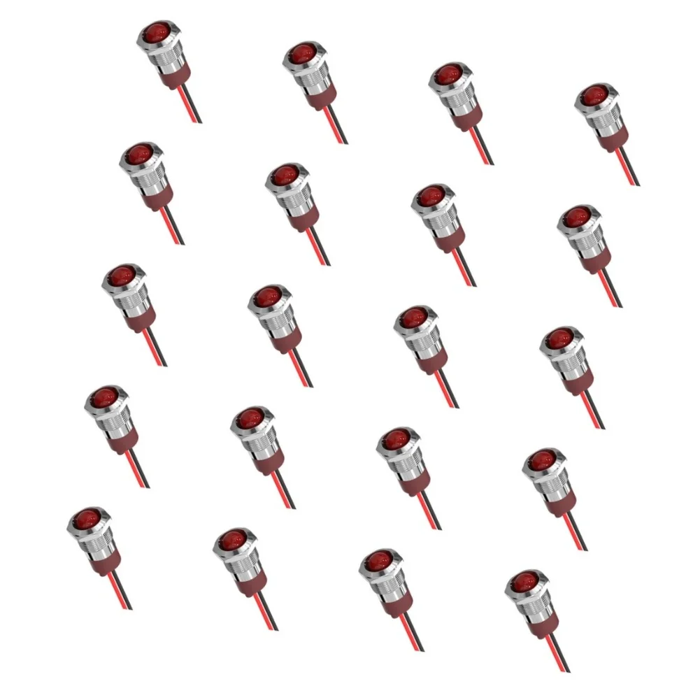 20pcs Waterproof Metal LED Indicator Light 12V 24V Pre-wired Red Signal Lamp 6/8/16/22mm Mounting Hole For Electrical Equipment