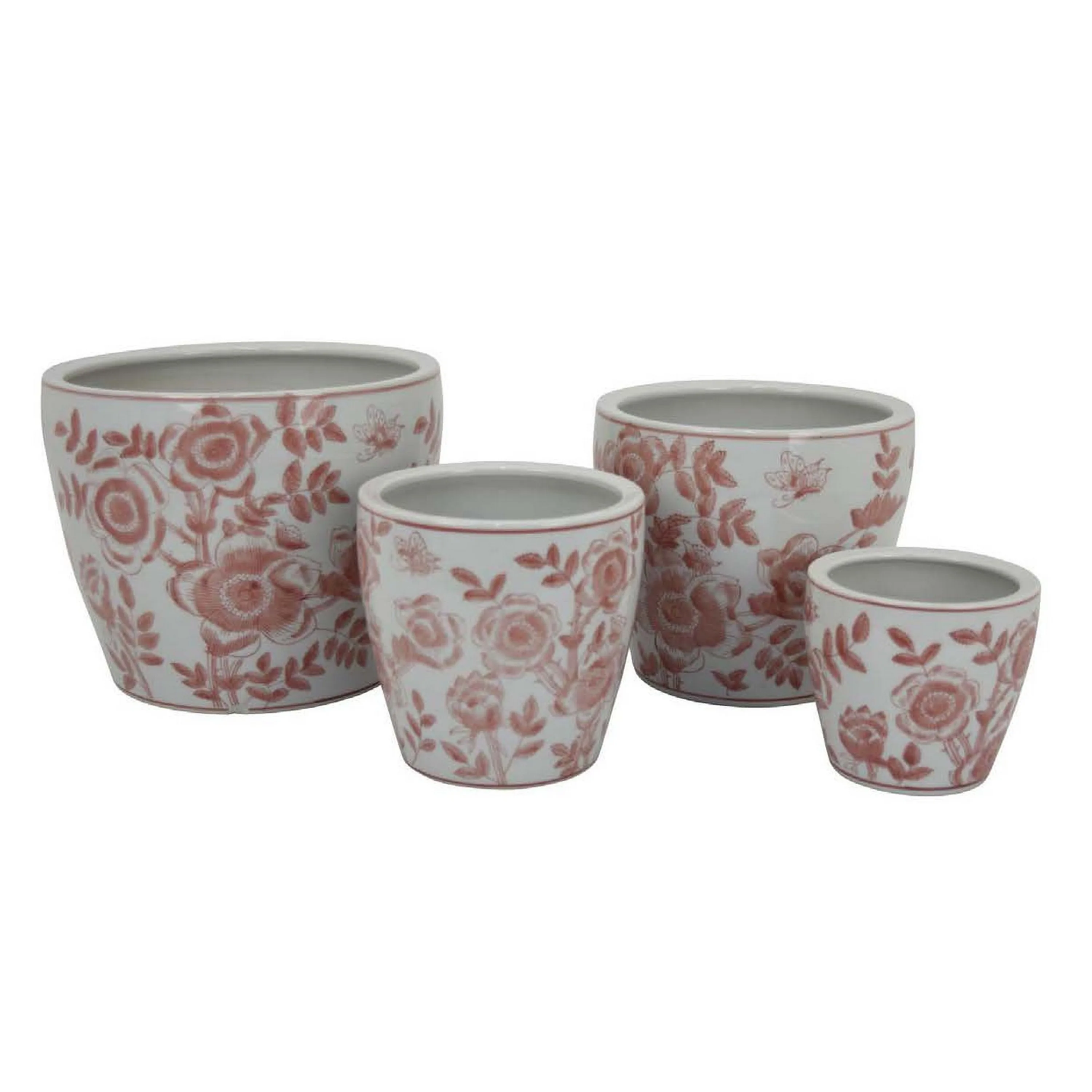 Kerry Accent Planter Pot Set of 4, Pink Floral Pattern, White Ceramic - view 4