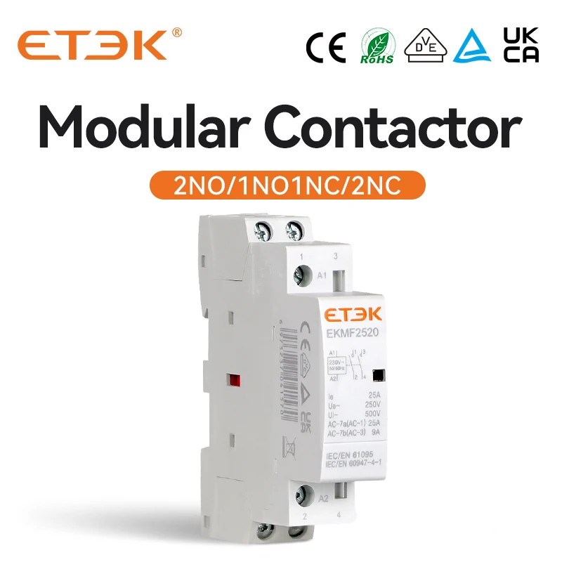 ETEK Din Rail Household Modular AC Contactor 220v Single Phase 2P 2no 2nc 1no 1nc 25A 20A 16A For Automation EKMF