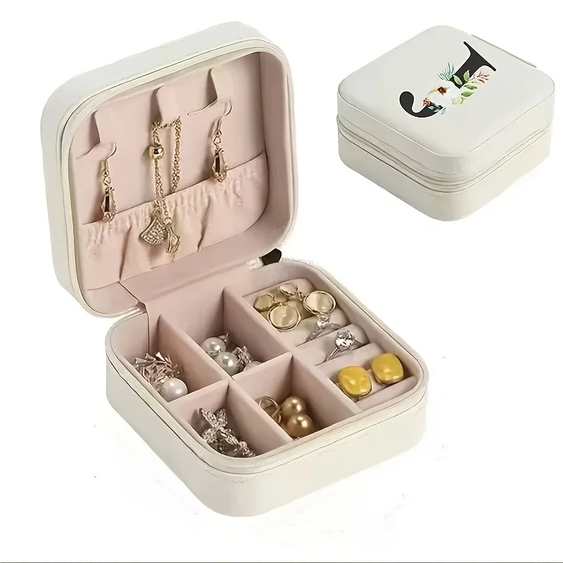 Portable Zipper Travel Jewelry Case A-Z Alphabet Letter Print Elegant Jewelry Storage Box Valentine's Day Bridesmaid Wedding Gif