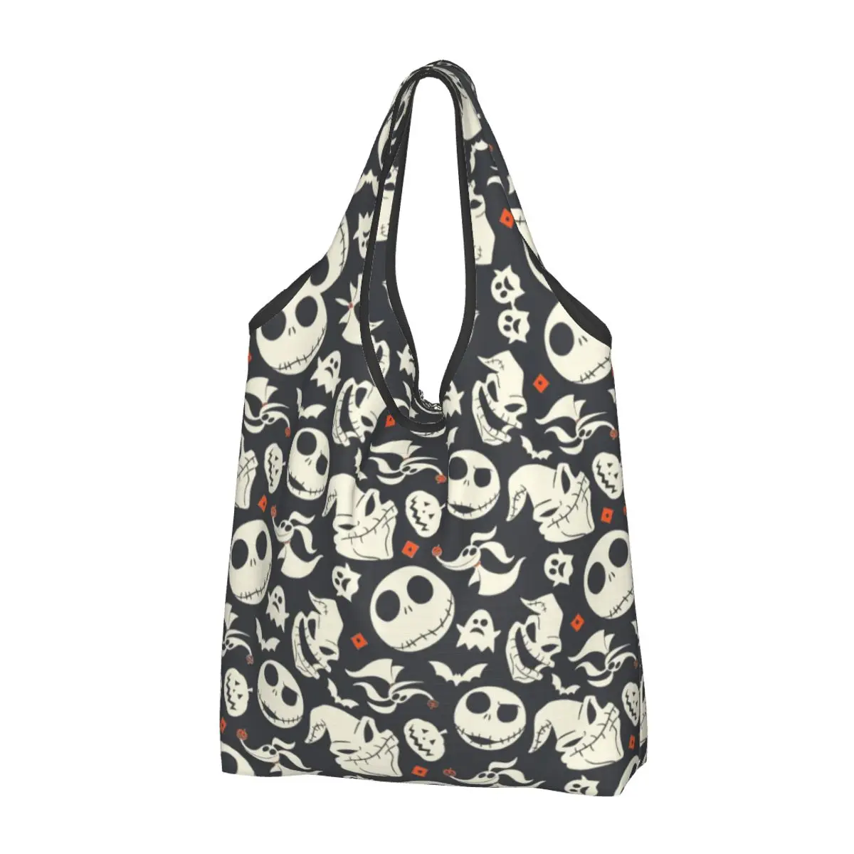 

Custom Jack Skellington Shopping Bags Women Portable Large Capacity Groceries The Nightmare Before Christmas Shopper Tote Bags