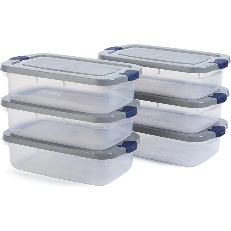 

Roughneck Clear 31 Qt/ 7.75 Gal Storage Containers, Pack of 6 with Snap-Fit Grey Lids, Visible Base, Sturdy and Stackable, Great