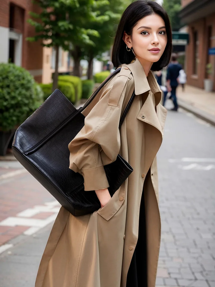 Black Windbreaker Women Mulberry Silk Heavenly Silk Coat Mid length 2024 Autumn New Comfortable Casual Loose Apricot Windbreaker