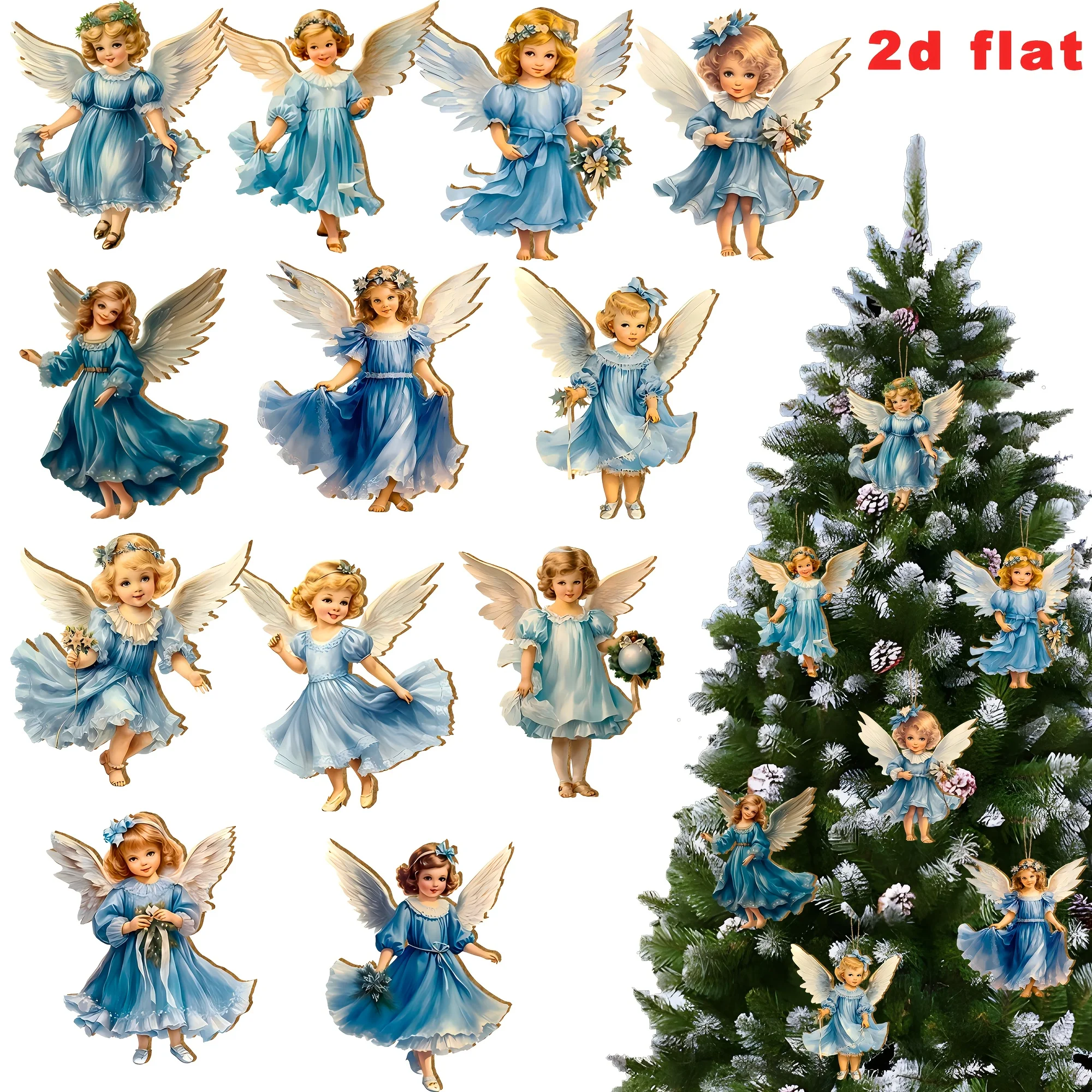 12 قطعة عيد الميلاد خمر خشبية الأزرق الملاك قلادة عيد ميلاد سعيد السنة الجديدة قلادة هدية شجرة عيد الميلاد ديكور لوازم أفضل الهدايا