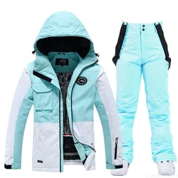 Ski Jacket and Pant for Women, Snowboarding Clothing, Oblique Zipper, Color Matching, Snow Suit Wear, Waterproof, Winter Costume