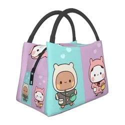 Dudu Bubu Mochi Peach Cat Funny Insulated Lunch Bags Women Resuable Panda Bear Hug Cooler Thermal Bento Box Office Picnic Travel