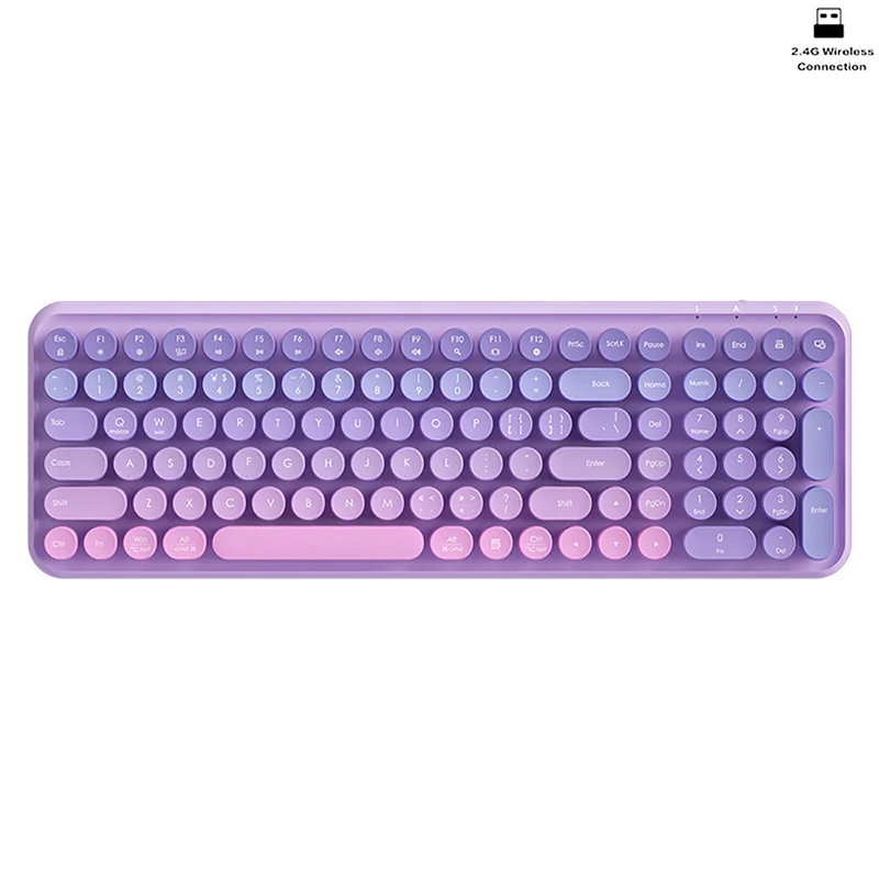 

Ergonomic 2.4G Wireless Keyboard 106 Keys Retro Round Keycap Keyboard Multimedia Function Keyboard for Pc/Laptop/Desktop-Pink