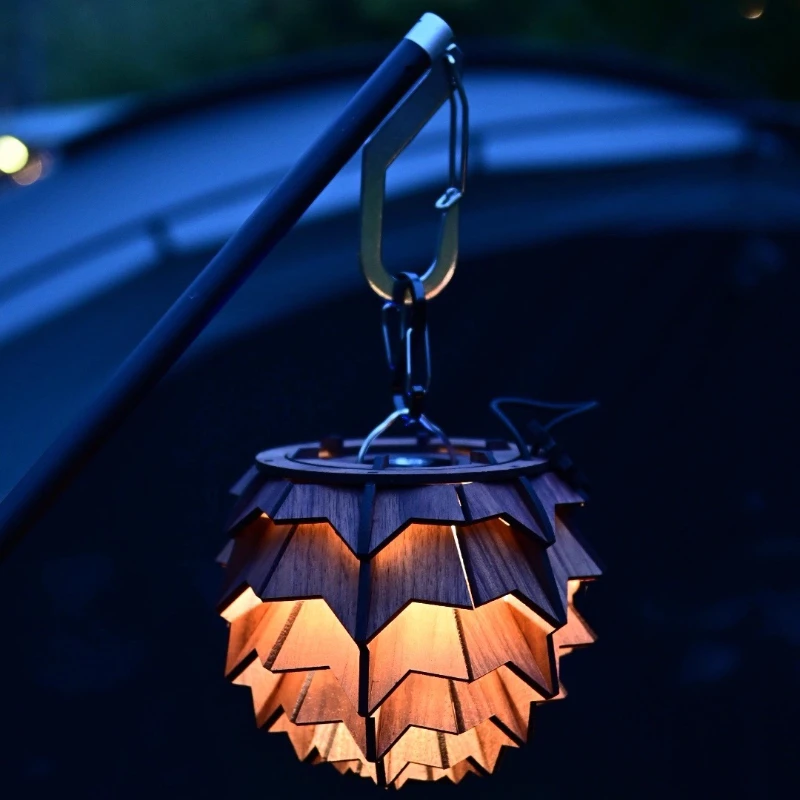 

Black walnut pine cone lampshade for outdoor camping lights